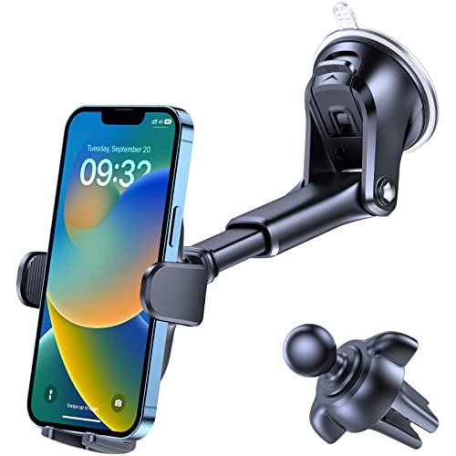 OQTIQ Suction Cup Car Phone Mount for Dashboard and Windshield, Vent Clip