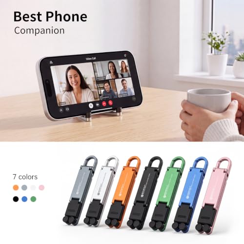 Portable Foldable Pocket Phone Stand with Keychain for Desk Travel(Silver) - color: Silver