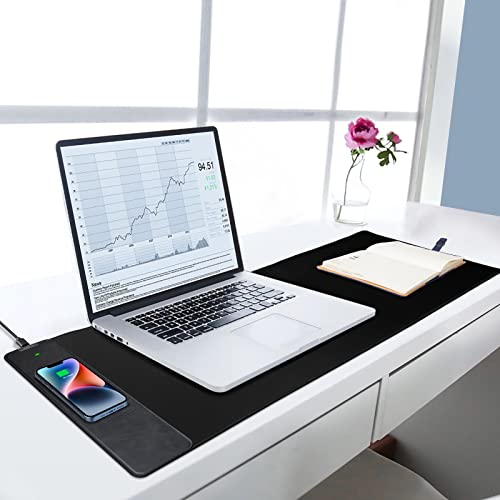 Mouse Pad with Wireless Charging, Gaming Mousepad, 31.5"x15.7" Extra Large Desk Mat XXL, Non-Slip Rubber Base, Waterproof Computer Keyboard Pad for Gaming, Home, Office, Black Desk Pad - color: Carbon Black