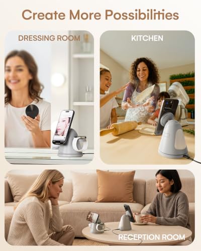 ZEEHOO 3 in 1 Charging Station for Apple Devices, Mag-Safe Charger Stand&Light,Fast Wireless Charging Station for iPhone 17/16/15/14/13/12&AirPods&iWatch&Pixel 10& Samsung Galaxy Watch-30W Adapter - color: Grey