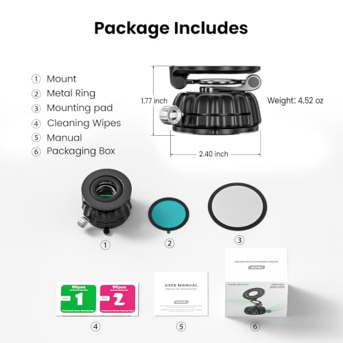 Strong Suction Cup Magnetic Car Phone Holder for iPhone & Android Phones, Shock-Resistant Phone Mount for Dashboard Windshield, 360° Rotation, Heavy-Duty, Foldable, Hands-Free, Ideal for Navigation - color: Black