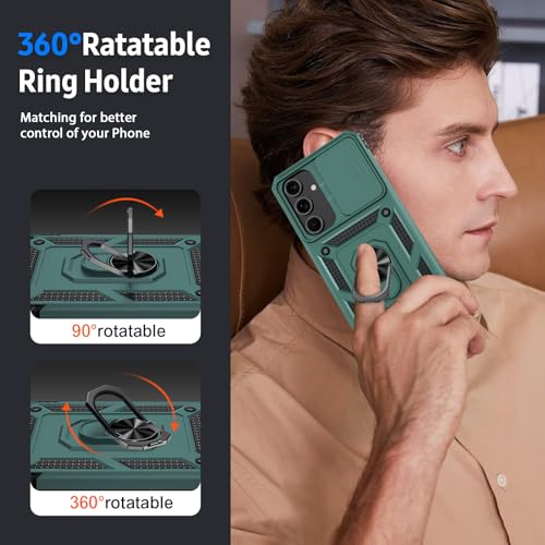for Samsung Galaxy A16 5G Case with Camera Lens Cover, 10 FT Military Grade Drop Protection, Magnetic Ring Holder Kickstand Protective Phone Case, Pine Green - color: Pine Green, size: Galaxy A16 5G