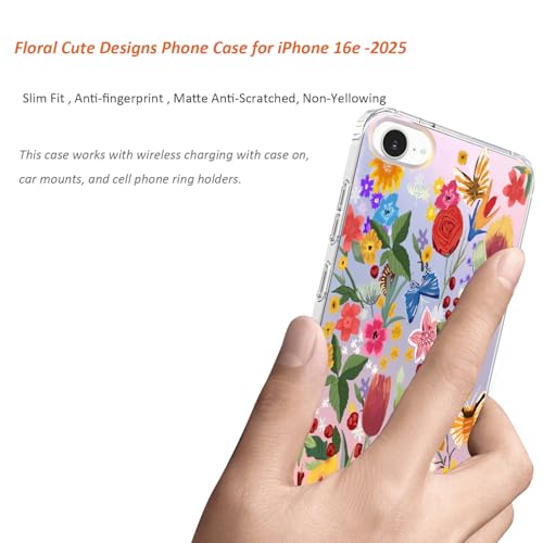 for iPhone 17e & 16e Case: Slim Clear Matte Cute Flowers Floral Design for Girls Women Military Grade Drop Protection TPU Bumper Shockproof Silicone Phone Cover (Garden Rose) - color: Wild Flower