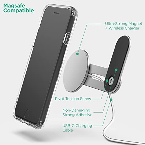 GALVANOX MagSafe Desktop/Laptop Charger Stand - Magnetic Wireless Charging for iPhone 12/13/14 (15W) Desktop Computer Phone Holder Mount (Aluminum Silver)