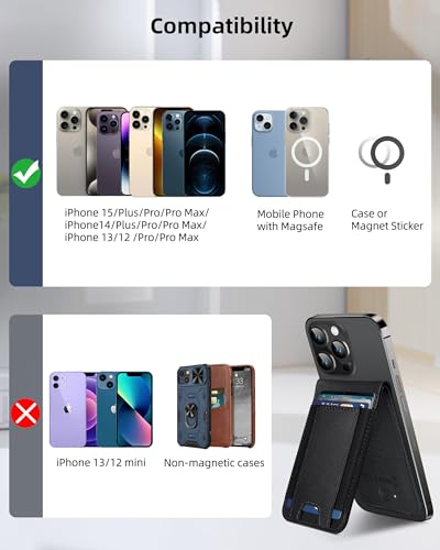 for Magsafe Wallet Works with Apple Find My, Leather Magnetic Phone Wallet - color: Classic Black