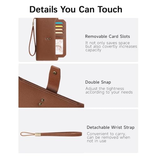 GAEKEAO Womens Wallet RFID Blocking Large Capacity Vegan Leather Card Holder Wristlet Clutch with 32 Card Slots 4 ID Windows - color: X05-Brown