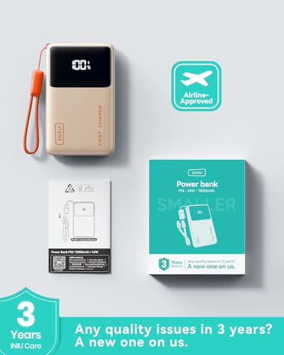 INIU Power Bank, Compact 10000mAh 45W PD Fast Charging Portable Charger - color: Beige