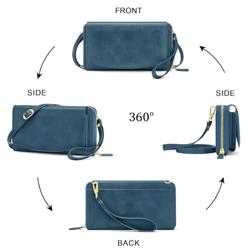 Peacocktion Womens Crossbody Wristlet Wallets with Cell Phone Pocket RFID Vegan Leather Cross Body Purses Travel - color: 04-dark Blue