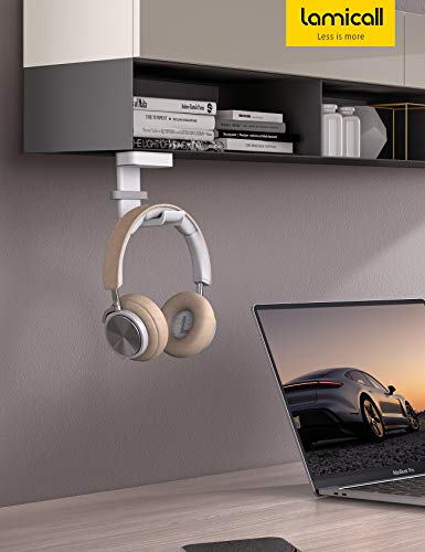 Lamicall Headphone Stand Adhesive Rotatable Headset Earphone Hanger Hook - color: White