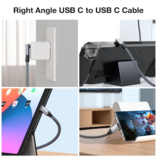USB C to USB C Cable, Down Angle 20Gbps USB C 3.2 Gen2x2 Data Transfer Cable, 4K@144Hz/60Hz Video Cable 100W Fast Charging High Speed 90 Degree Cable Compatible with MacBook,iPad,USB C monitor (5FT) - size: 5 FT / 1.5 m Nylon, style: USB 20Gbps