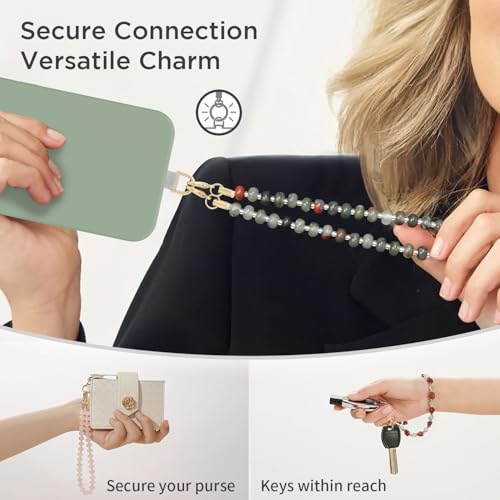 POSADINA Natural Stone Phone Charm, Beaded Healing Phone Wrist Strap, Handmade Cellphone Chain Lanyard with Tether Tab - color: Deep Earth