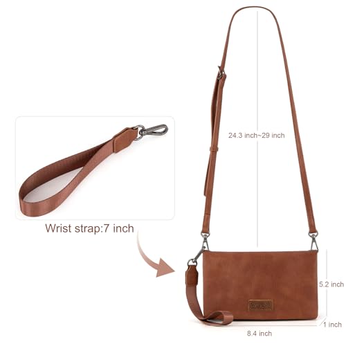 Wrangler Wristlet Wallets for women Crossbody Wallet Small Purse RFID Blocking Bifold Clutch Credit Card Holder Purse with Crossbody Strap - color: B-brown