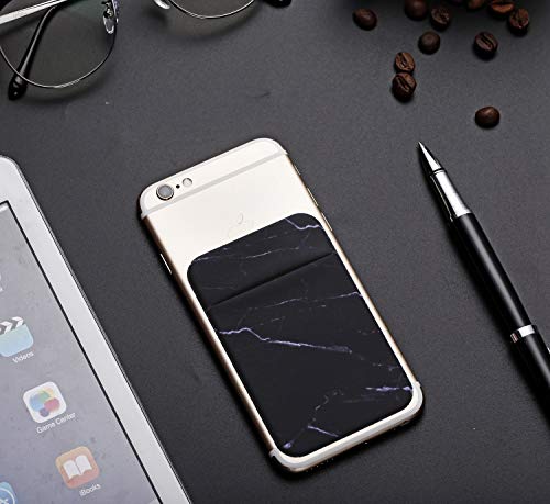 2Pack Marble Adhesive Phone Pocket,Cell Phone Stick On Card Wallet Sleeve,Credit Cards/ID Card Holder(Double Secure) with Sticker for Back of iPhone,Android and All Smartphones-Black - color: Black Marble