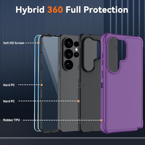 for Samsung Galaxy S26 Ultra Case with HD Screen Protector, 3-Layer Shockproof Military Grade Full Body Protection, Heavy Duty Hybrid Protective Phone Cover (Lilac Purple/Black) - color: Lilac Purple/Black