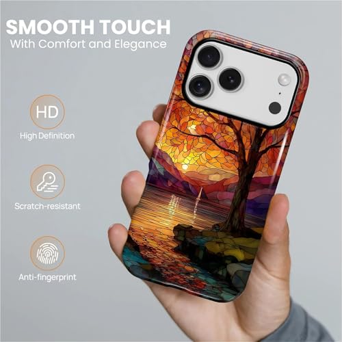 Magnetic Phone Case for iPhone 17 Pro,Compatible with MagSafe,Durable 2 Layers Full Covered Shockproof Protective Cover-Stained Glass Sunrise Fall Leaves - color: Stained Glass Sunrise Fall Leaves, size: iPhone 17 Pro