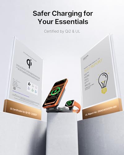 INIU 3 in 1 Foldable Wireless Charging Station, 15W Fast Mag-Safe Charger - color: Black