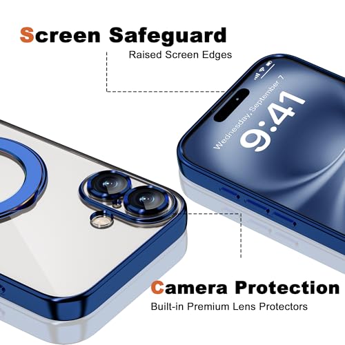 Plating Clear Phone Case for iPhone 16 Plus with Stand 6.7", Blue - color: Blue, size: Iphone 16 Plus