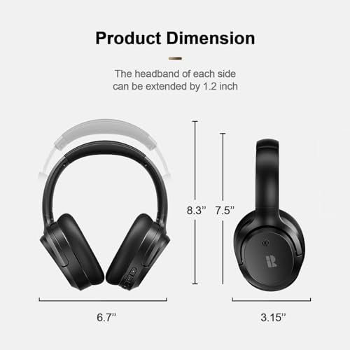Calmbee Hybrid Active Noise Cancelling Headphones Wireless Over Ear 140Hrs - color: Black
