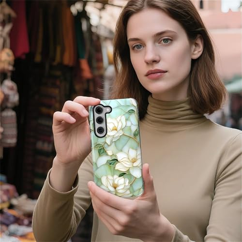 Case Compatible with Samsung Galaxy S23 Plus, Hybrid 2-Layer Hard Shell Protection Case, Shockproof Protective Tough Phone Cover, Blooming Cyan Flowers - color: Blooming Cyan Flowers, size: Samsung Galaxy S23 Plus