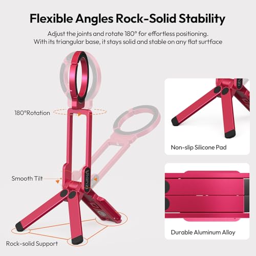 ULANZI MA38 Magnetic Phone Tripod for iPhone, Portable Phone Holder Red - color: Raspberry Red