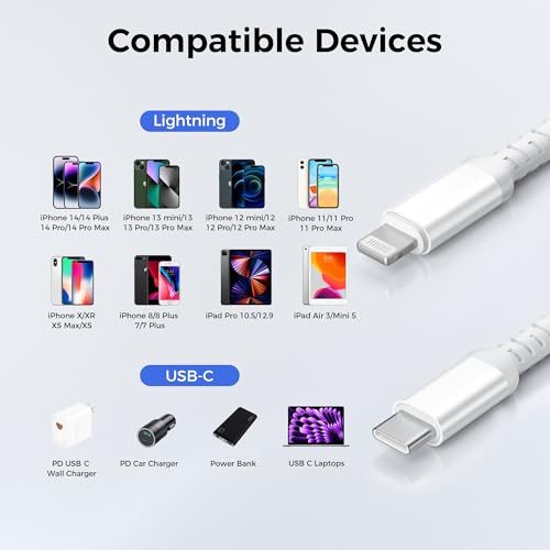 Basesailor USB C to Lightning Charger Cable 10FT with USB A Adapter - color: White, size: 10FT/3M