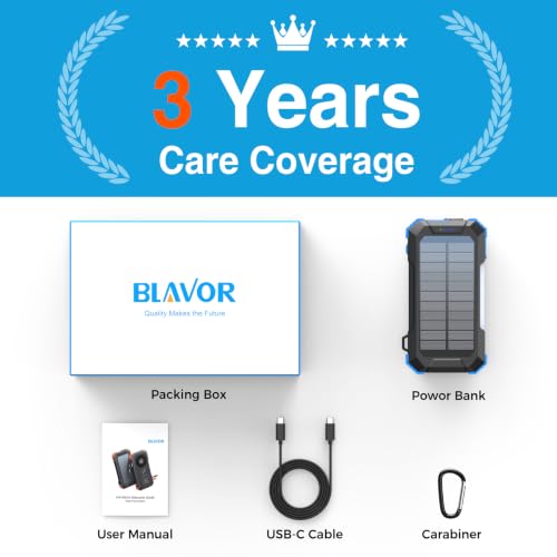 BLAVOR Solar Power Bank Built-in Retractable Cable 20000mAh - color: Blue