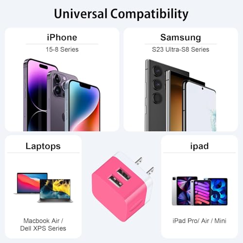 USB Wall Charger for Samsung Flip 7 Phone Fast Charging for Samsung Galaxy Z Flip7 6 5 4/Z Fold7 6 5/A17 A16 5G A56 A36 A26 S25 Ultra,USB Power Block for iPhone 16e 16 15 14 13 12 Pro Max,Pixel 10 - color: Rose Red
