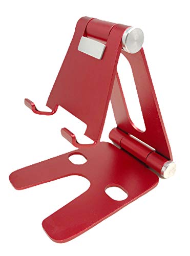 Cell Phone Tablet Fully Foldable Stand Dock Holder Cradle Mount Organizer Charger Station Table Desk Bed Office School Kitchen Travel Portable Adjustable Multi-Angle Aluminum Non-Slip (Red) - color: Red