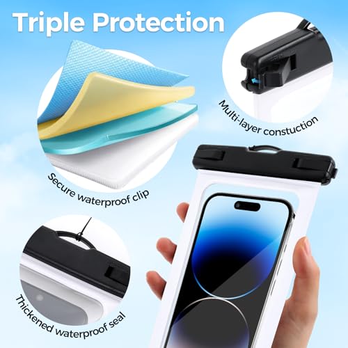 Waterproof Cell Phone Bag, White, 2 Pack | Waterproof Phone Pouch for 7" Phones, Touch Sensitive Clear Case, Lanyard, Beach Swimming - color: White