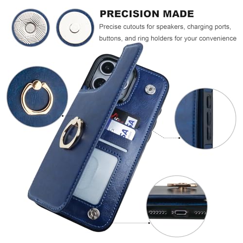 ONETOP for iPhone 16 Pro Max Wallet Case with Credit Card Holder,Blue - color: Blue