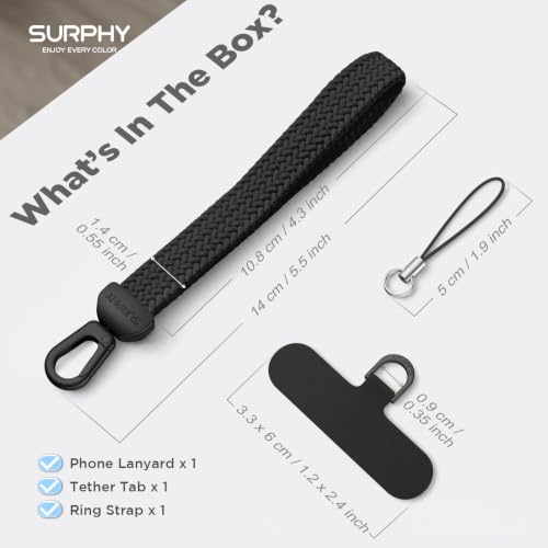 SURPHY Elastic Phone Wrist Strap, Phone Lanyard, Key Chain Lanyards - color: Black