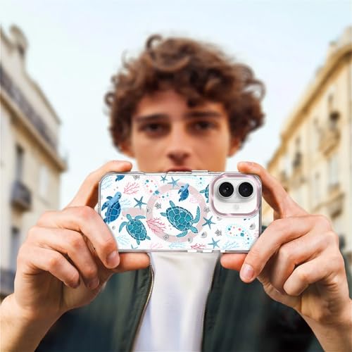 VisEnt Clear Case for iPhone 16, Magnetic Phone Case, Transparent Slim Cover, Military Grade Protection, Shockproof, Anti-Yellowing, Scratch Resistant, Sea Turtle Paisley - color: Sea Turtle Paisley, size: Iphone 16