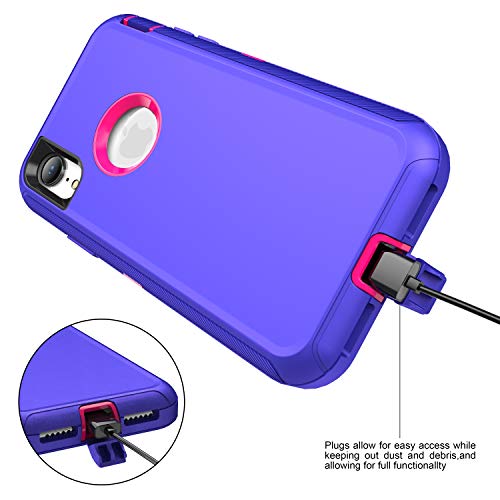 MXX Compatible with iPhone Xr Case, 3-Layer Super Protective Full Heavy Duty Body Tough Rugged Bumper Cover, Shock & Dust Proof, Designed for Apple Xr Phone Case 6.1" Purple/Pink - color: Purple/Pink
