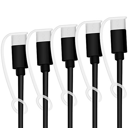 USB C Cable Dust Caps 5 Pack with Integrated Tether, Clear - color: Clear