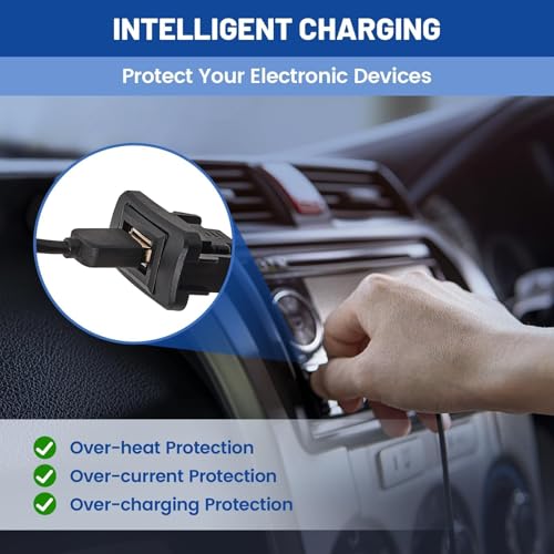 Anina USB Port Car Charger for Toyota, Male to Female USB Power Socket Adapter, Panel Flush Mount Extension Cable for Camry RAV4 Corolla Highlander, Square Vehicle Dash Port for IOS Android (34*23mm)