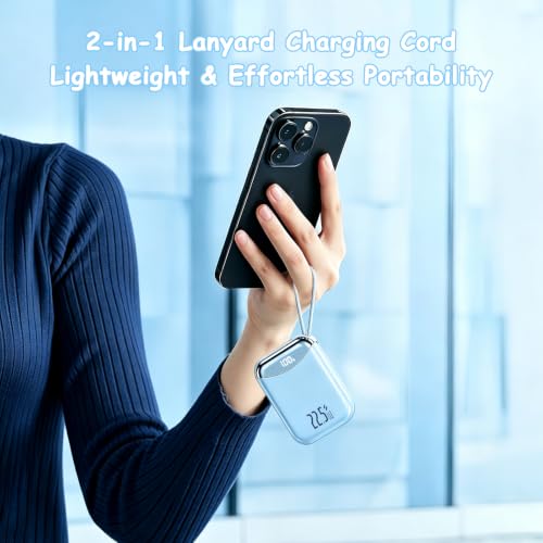 10000mAh Portable Charger with Built-in USB-C & Light-ning Cables, 22.5W Fast Charging Power Bank, Travel Battery Pack with LED Display for iPhone Samsung Android – Flight Approved - color: Cyan