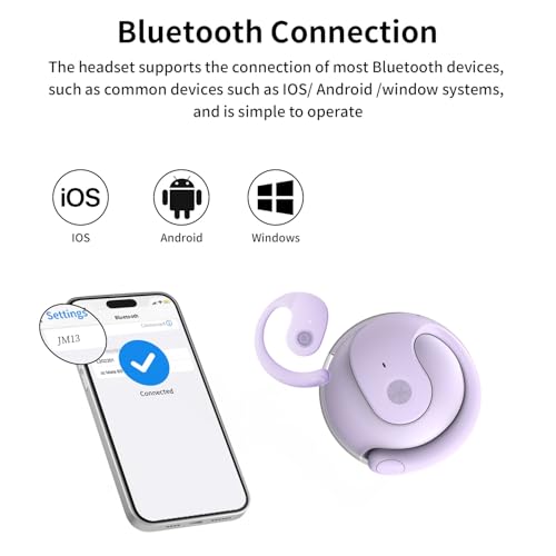 Open Ear Headphones Wireless Bluetooth 5.4, OWS Hanging Earphones Wireless Earbuds with Earhooks and Mic, IPX5 Waterproof, 48H Range, Out of Ear Earbuds for Sports Running Workout Driving(Purple) - color: Purple