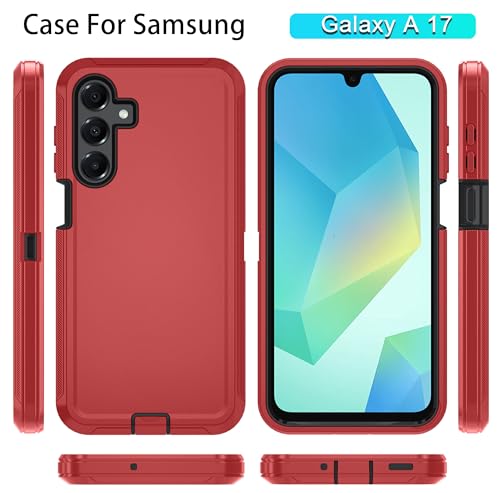 Qinmay Phone Case for Samsung Galaxy A17 5G Case, Galaxy A16 5G Case with HD Screen Protector, Heavy Duty Shockproof 3-Layer Cover Phone Case for Galaxy A17 / A16 ,RedBlack - color: RedBlack