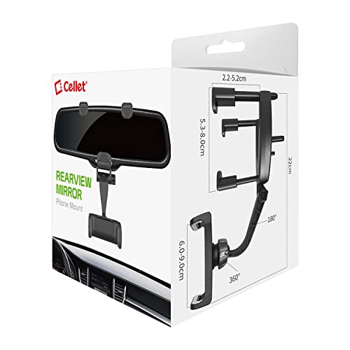 Cellet Vehicle Rear View Mirror Phone Holder Mount Universal Smartphone Cradle Compatible to iPhone 14 Pro Max Mini SE 13 12 11 XR XS Galaxy Z Flip Z Fold S22 S21 S20 S10 Google Map GPS Navigation - style: Style 3