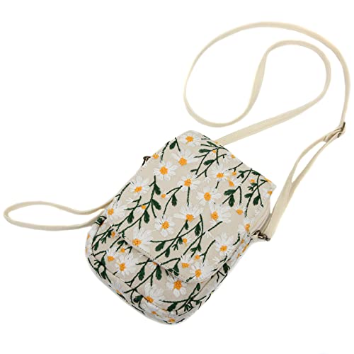 SILKAREA Embroidered Cute Mini Crossbody Bag for Women Small Handbags Wristlet Wallet Bag Cell-phone Pouch Coin Purse - color: Chamomile Beige