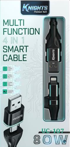 Multi Charging Cable 4 in 1 Fast Charge 80W, USB A to Type C/Lightning/Micro USB for iPhone 17 16 15 14/Samsung Galaxy S25 S24/Android, Universal Multi Charger Cable All Devices