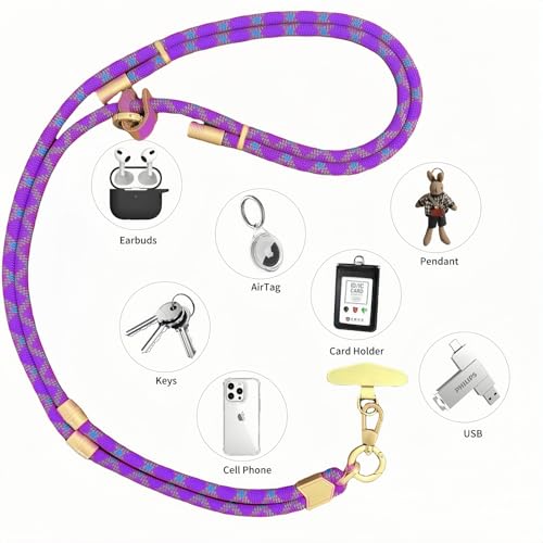 Cell Phone Lanyard,Adjustable Shoulder Crossbody Lanyard,Detachable Length Wrist Lanyard - color: Purple