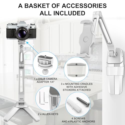 AboveTEK Under Cabinet iPad Mount, 3 in 1 Highflex 360ยฐ iPads Wall Mount for Kitchen, Tablet Celling Under Counter Holder, Kitchen Tablet Mount Fits 4.7" to 13.5" iPad, mini, Air, Surface Pro - White - color: white