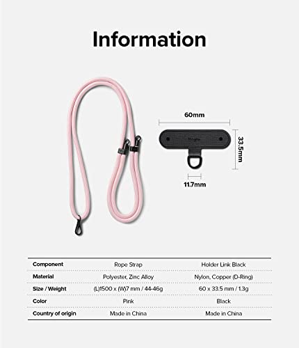Ringke Holder Link Black, Adjustable Crossbody Strap with Cell Phone Tether Tab, Universal Multifunctional Lanyard Patch - color: Pink