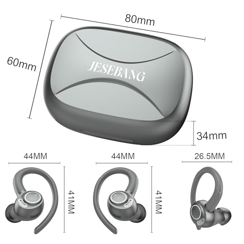 Wireless Earbuds, Bluetooth 5.4 Headphones Sport Over Ear Buds With ENC Mic - color: Grey