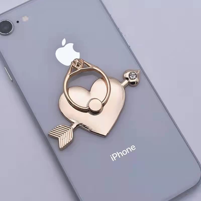 Love Heart Ring Holder for Cell Phone Case, Cupid's Arrow Bling Glitter Sparkly Cell Phone Ring Holder for Phone, Gold iPhone Ring Holder Grip for Back of Phone, Cute Ring Finger Kickstand Stand - color: Phone Ring Holder 5