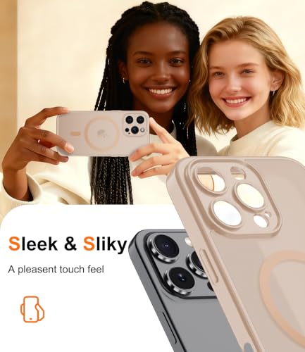 Magnetic Case for iPhone 16 Pro Case with Screen Protector+Wrist Strap | Compatible with MagSafe,Full Camera Protection,Slim Translucent Matte Phone Cover,Sand Pink - color: Sand Pink