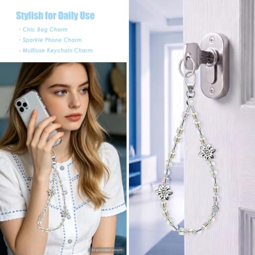 Food-Grade Silicone Phone Wrist Strap with Tether Tab/Clip, Sparkling Bead Phone Lanyard/Phone Charm - color: Iridescent2