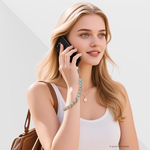 Marble Beaded Phone Wrist Strap for Women, Detachable Design - color: Green Shoushan