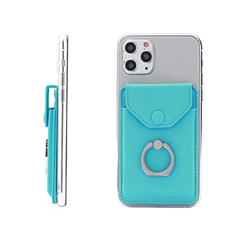 Self Adhesive Phone Card Wallet with Ring Stand Flip Cover, Green - color: Green